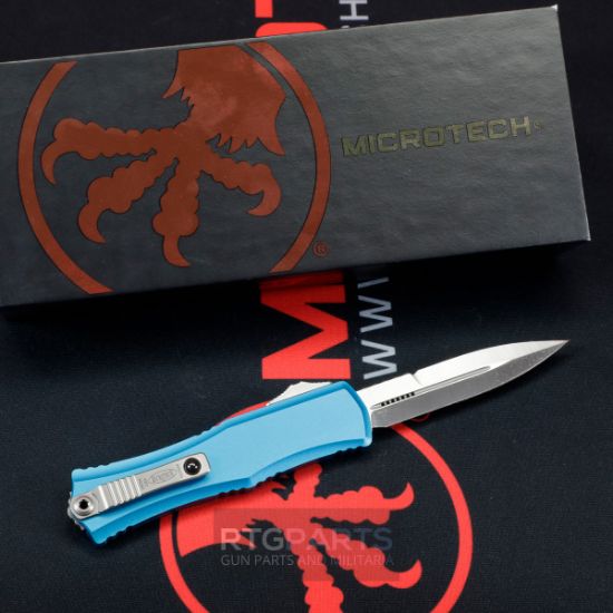Picture of MICROTECH HERA II MINI D/E BAYONET OTF, AUTOMATIC KNIFE, BLUE, 3 INCH, SATIN, 1701M-4BL