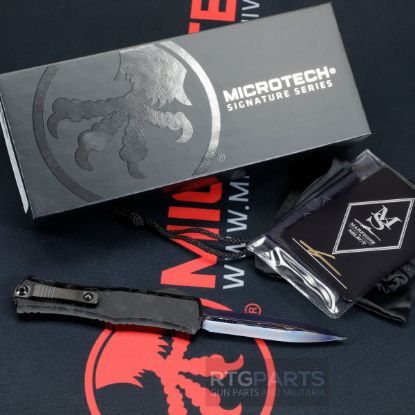 Microtech Hera II Mini, Marfione Select, Claw Burst, Deep Engraved, Blued Coppermai Damascus, OTF, Automatic Knife, 3 Inch, Double Edge, Dagger, Titanium Clip, Hard Cut DLC Blued Hardware, 100% Made in the USA, 1702M-16MS3