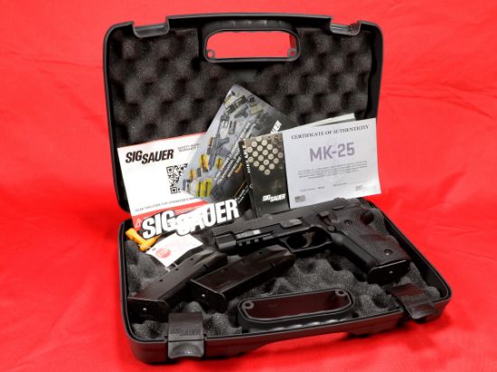 Sig Sauer, P226, MK-25, Engraved Anchor, Full Size, 9MM, 4.4" Barrel, Alloy, Nitron Finish, Black, Polymer Grips, SIGLITE Night Sights, Decocker,Engraved w/USN Anchor, Navy SEAL, Three 15rd Magazines, 798681450695, FFL-SIG-MK-25, RTG Parts