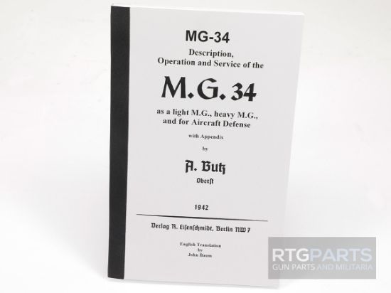 Picture of MG34 OPERATOR'S MANUAL, 1942 BUTZ EDITION IN ENGLISH