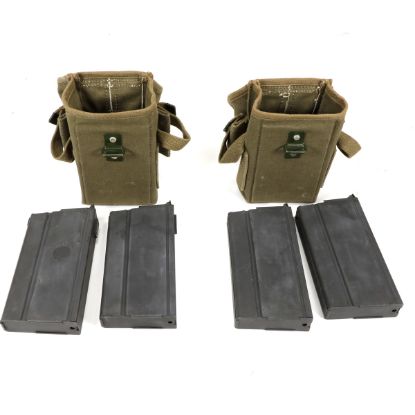 Picture of FOUR EXCELLENT USGI M14 20RD MAGAZINES W/ TWO DUAL MAG POUCHES