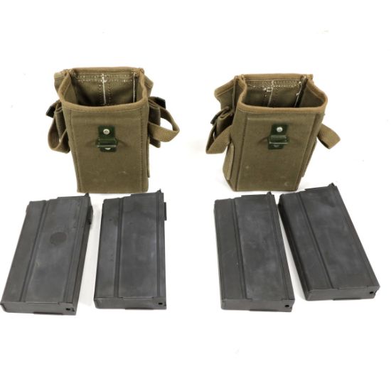 Picture of FOUR EXCELLENT USGI M14 20RD MAGAZINES W/ TWO DUAL MAG POUCHES