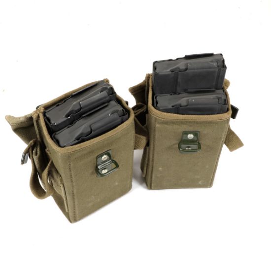 Picture of FOUR EXCELLENT USGI M14 20RD MAGAZINES W/ TWO DUAL MAG POUCHES