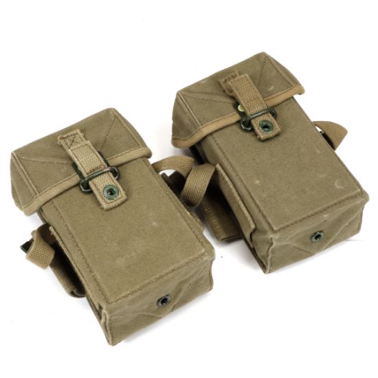 Picture of FOUR EXCELLENT USGI M14 20RD MAGAZINES W/ TWO DUAL MAG POUCHES