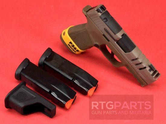 Sig Sauer, P365, XMacro, Striker Fired, Semi-automatic, Polymer Framed Pistol, Sub-Compact, 9MM, 3.1" Barrel, Sand Cerakote Finish, XRAY3 Day/Night Sights, Optic Ready, Two 17rd mags, Compensated, Cut Slide, 810105519587, FFL-SG365XCA-9-SAND-SCT, RTG Parts