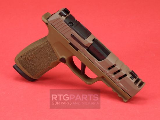 Sig Sauer, P365, XMacro, Striker Fired, Semi-automatic, Polymer Framed Pistol, Sub-Compact, 9MM, 3.1" Barrel, Sand Cerakote Finish, XRAY3 Day/Night Sights, Optic Ready, Two 17rd mags, Compensated, Cut Slide, 810105519587, FFL-SG365XCA-9-SAND-SCT, RTG Parts