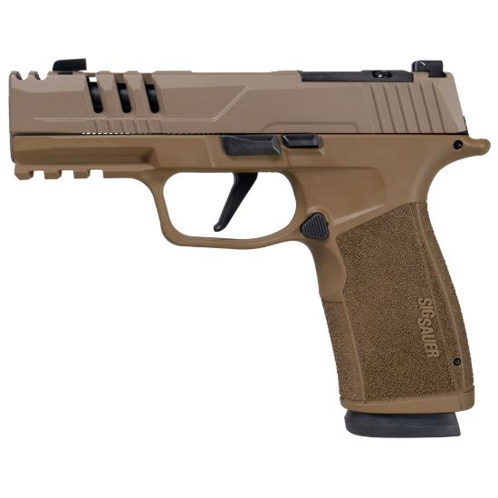 Sig Sauer, P365, XMacro, Striker Fired, Semi-automatic, Polymer Framed Pistol, Sub-Compact, 9MM, 3.1" Barrel, Sand Cerakote Finish, XRAY3 Day/Night Sights, Optic Ready, Two 17rd mags, Compensated, Cut Slide, 810105519587, FFL-SG365XCA-9-SAND-SCT, RTG Parts