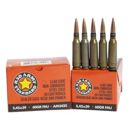 Century Arms, Red Army Standard, Steel Case, 5.45X39, 60 Grain, Full Metal Jacket, Lead Core, 30 Round Box, 30rd, AK74 Ammo, 787450872417, AMMO-AM3423, RTG Parts