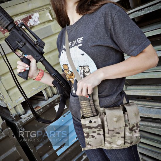 USGI Camo 3-Cell Mag bandolier, Fits AR15 M4 30rd Mags, NOS, Molle, US Army Surplus, NSN 8465-01-580-1312, GER-0454, RTG Parts