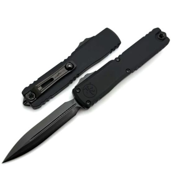 Microtech Ultratech Gen III Zero Blade Play, D/E OTF, Automatic Knife, DLC Shadow, (3.5 Inch), M390, Double Edge, Dagger, Made in the USA, 1122-1DLCTSH