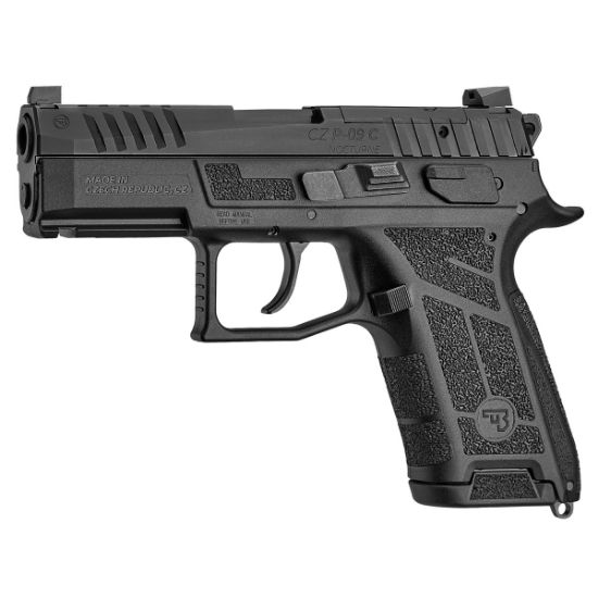 CZ, P-09C Nocturne, Compact, 9MM, 3.74" Barrel, Matte Finish, Black, Optics Ready Slide, Holosun K and RMS Footprint, Contrast Luminescent 3 Dot Sights, Manual Safety with Interchangeable Decocker, Two 15rd Magazines, 806703916606, FFL-CZ-91660, RTG Parts