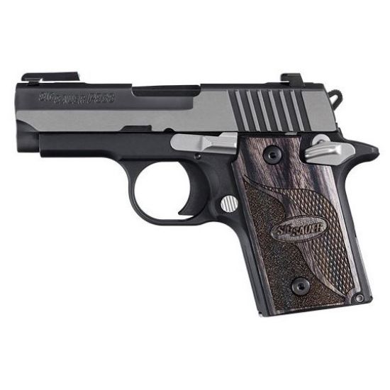 Sig Sauer, P938, Equinox, Single Action Only, Semi-automatic, Metal Frame Pistol, Sub-Compact, 9MM, 3" Barrel, Alloy, 2-Tone, Wood Grips, SIGLITE Rear Night Sight, TruGlo TFO Front Sight, Ambidextrous Thumb Safety, 6rd Magazine, 798681437597, FFL-SIG-938-9-EQ-AMBI, RTG Parts