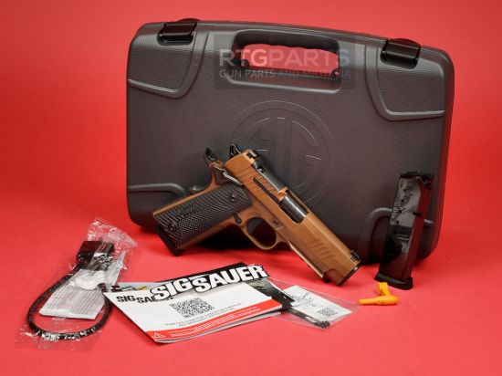 Sig Sauer, 1911 X Carry, Single Action Only, Semi-automatic, Commander Size, 45ACP, 4.25" Barrel, DLC Finish, Black and Coyote, Optics Ready, G10 Grips, XRay3 Day/Night Sights, Ambidextrous Safety, 8 Rounds, 2 Magazines, 798681688449, FFL-1911XCA-45-CXR3, RTG Parts