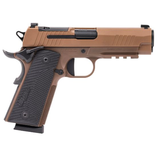 Sig Sauer, 1911 X Carry, Single Action Only, Semi-automatic, Commander Size, 45ACP, 4.25" Barrel, DLC Finish, Black and Coyote, Optics Ready, G10 Grips, XRay3 Day/Night Sights, Ambidextrous Safety, 8 Rounds, 2 Magazines, 798681688449, FFL-1911XCA-45-CXR3, RTG Parts