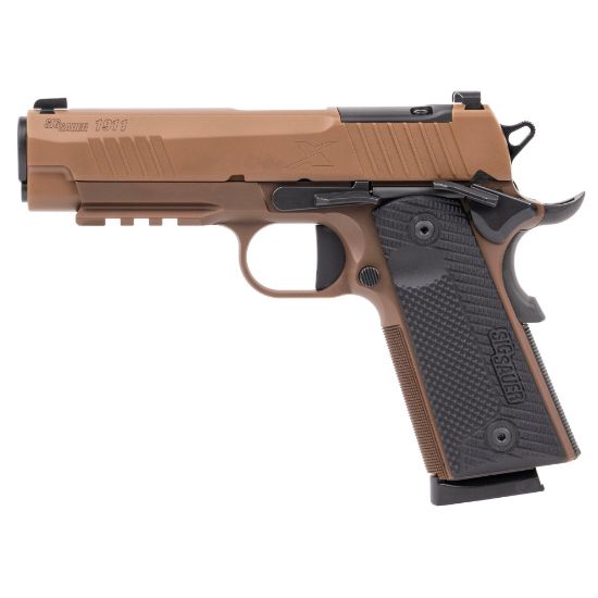 Sig Sauer, 1911 X Carry, Single Action Only, Semi-automatic, Commander Size, 45ACP, 4.25" Barrel, DLC Finish, Black and Coyote, Optics Ready, G10 Grips, XRay3 Day/Night Sights, Ambidextrous Safety, 8 Rounds, 2 Magazines, 798681688449, FFL-1911XCA-45-CXR3, RTG Parts