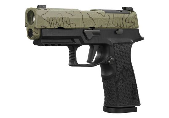 Sig Sauer, P320, XTEN Endure Comp, Striker Fired, Semi-Automatic, Polymer Frame Pistol, 10MM, 3.8" Barrel with Integral Port, Cerakote Finish, Moss Green Slide with Topographic Laser Etched Pattern, Black Frame, Optics Ready, XRAY3 Day/Night Sights, 15 Rounds, 3 Magazines, 798681692729, FFL-SIG-320XCA-10-COMP-CW, RTG Parts
