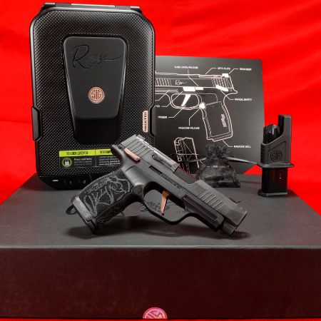 Sig Sauer, P365XL Rose, Sub-Compact, 9mm, 3.1" Barrel with Integrally Compensated Slide, Nitron Finish, Black with Rose Gold Controls and Engraving, SIGLITE Day/Night Sights, 12 Rounds, 2 Magazines, Optics Ready, Includes Rose Laser Engraved Grip Module, Rose Kit Including Vaultek Lifepod Pistol Safe, Dummy Rounds, and Quick Start Guide, 798681679973, FFL-SIG-365XL-9-ROSE-MS, RTG Parts