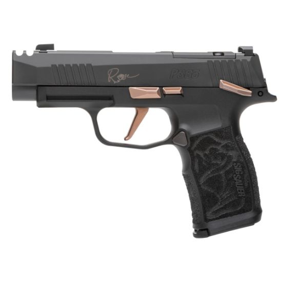 Sig Sauer, P365XL Rose, Sub-Compact, 9mm, 3.1" Barrel with Integrally Compensated Slide, Nitron Finish, Black with Rose Gold Controls and Engraving, SIGLITE Day/Night Sights, 12 Rounds, 2 Magazines, Optics Ready, Includes Rose Laser Engraved Grip Module, Rose Kit Including Vaultek Lifepod Pistol Safe, Dummy Rounds, and Quick Start Guide, 798681679973, FFL-SIG-365XL-9-ROSE-MS, RTG Parts