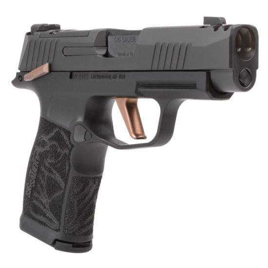 Sig Sauer, P365XL Rose, Sub-Compact, 9mm, 3.1" Barrel with Integrally Compensated Slide, Nitron Finish, Black with Rose Gold Controls and Engraving, SIGLITE Day/Night Sights, 12 Rounds, 2 Magazines, Optics Ready, Includes Rose Laser Engraved Grip Module, Rose Kit Including Vaultek Lifepod Pistol Safe, Dummy Rounds, and Quick Start Guide, 798681679973, FFL-SIG-365XL-9-ROSE-MS, RTG Parts