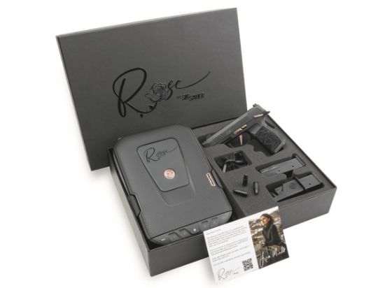 Sig Sauer, P365XL Rose, Sub-Compact, 9mm, 3.1" Barrel with Integrally Compensated Slide, Nitron Finish, Black with Rose Gold Controls and Engraving, SIGLITE Day/Night Sights, 12 Rounds, 2 Magazines, Optics Ready, Includes Rose Laser Engraved Grip Module, Rose Kit Including Vaultek Lifepod Pistol Safe, Dummy Rounds, and Quick Start Guide, 798681679973, FFL-SIG-365XL-9-ROSE-MS, RTG Parts
