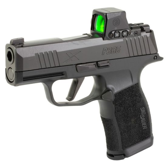 Sig Sauer, P365X, Striker Fired, Semi-automatic, Polymer Frame Pistol, Sub-Compact, 9MM, 3.1" Barrel, Nitron Finish, Black, XRAY3 Day/Night Sights, XSeries Flat Trigger, Romeo-X Compact Optic, 12 Rounds, 2 Magazines, 798681689385, FFL-SIG-365X-9-BXR3-RXX, RTG Parts