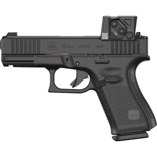 GLOCK, 19 M.O.S., Gen 5,  Compact, 9MM, 4.02" Marksman Barrel, nDLC Finish, Black, MOS8 Optic Cut, Aimpoint COA Optic Mounted, Black Front Sight, Rear Wedge Sight, Front Serrations, Ambidextrous Slide Stop Lever, Flared Mag Well, No Finger Grooves, Three 15rd Magazines, 764503064883, FFL-GLOCK-PA195SB03MOS8A3, RTG Parts