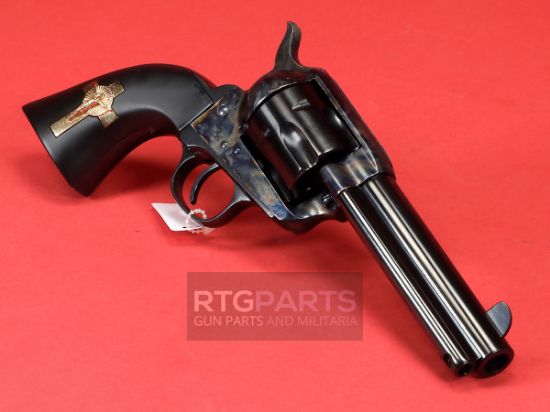 Cimarron, Holy Smoker, 3:10 To Yuma Revolver, Single Action, 45LC, 4.75" Barrel, Steel Frame, Case Hardened Finish, Fixed Sights, Gold Cross Black Grip, 6 Rounds