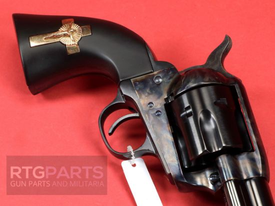 Cimarron, Holy Smoker, 3:10 To Yuma Revolver, Single Action, 45LC, 4.75" Barrel, Steel Frame, Case Hardened Finish, Fixed Sights, Gold Cross Black Grip, 6 Rounds