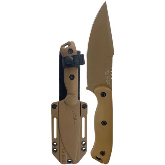 KA-BAR Knives, Becker Harpoon, Fixed Blade Knife, 4.625" Blade Length, 9.375" Overall Length, Matte Finish, Bronze, Drop Point, Plain Edge, 1095 Cro-Van Steel, Brown Polymer Handle, Includes Celcon Sheath