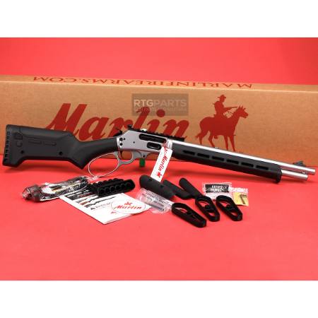 Marlin Firearms, 1895, Trapper, Lever Action Rifle, .45-70 Government, 16.17" Cold Hammer Forged Barrel, Threaded 11/16x24, Stainless Finish, Silver, Black Magpul ELG Stock and M-LOK Forend, Skinner Blade Front Sight, Skinner Adjustable Rear Sight, 5 Rounds, 736676709120, FFL-MARLIN-70912, RTG Parts