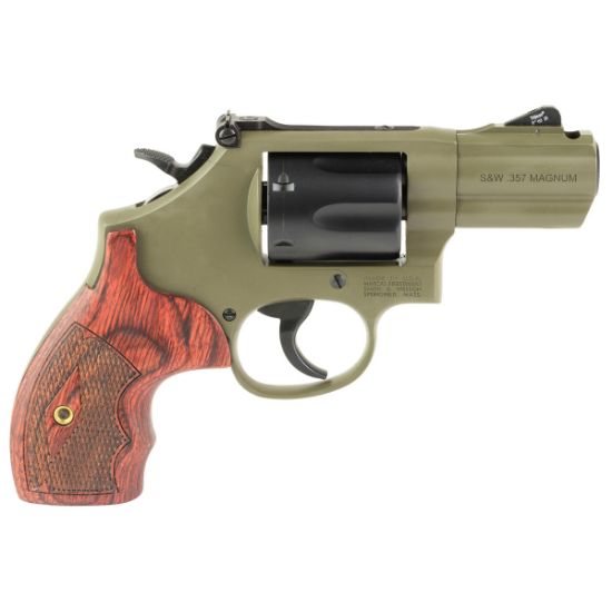 Smith & Wesson, Model 19 Carry Comp, Performance Center, DA/SA Revolver, 357 Magnum/38 Special, 2.5" PowerPort Barrel, Carbon Steel Frame, Cerakote Finish, Moss Green, Black Cylinder, Wood and Synthetic Grips, Front Night Sight, Adjustable Rear Sight, 6 Rounds, No-Lock, No Internal Lock, 022188901498, FFL-SW-14451, RTG Parts