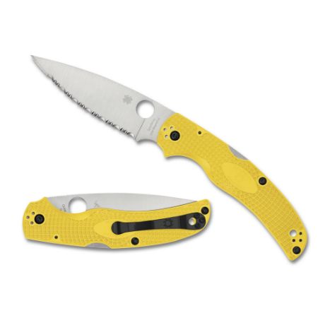 Spyderco, Native Chief Lightweight Salt, Folding Knife, SpyderEdge Serrated Blade, Yellow FRN Handle, Satin Finish, Silver, 4.02" Blade Length, CPM Magnacut Steel, 716104019076, MIS-C244SYL, RTG Parts