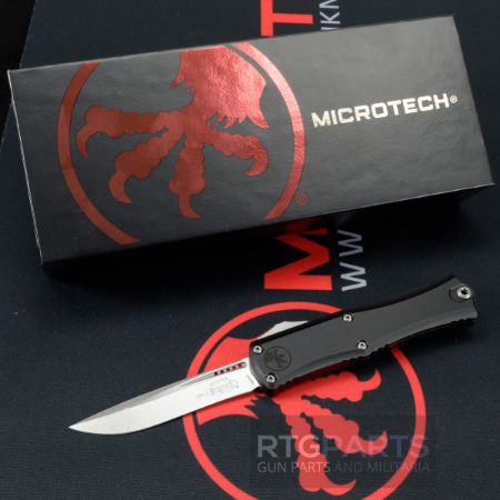 Picture of MICROTECH HERA II MINI S/E RECURVE OTF, AUTOMATIC KNIFE, BLACK, 3 INCH, STONEWASH, 1705M-10