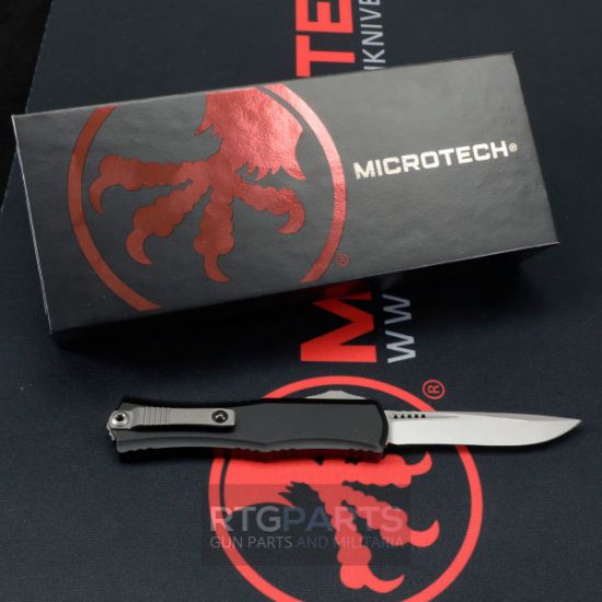Picture of MICROTECH HERA II MINI S/E RECURVE OTF, AUTOMATIC KNIFE, BLACK, 3 INCH, STONEWASH, 1705M-10