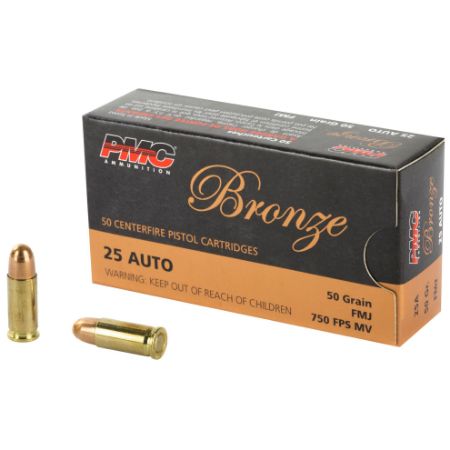 PMC Bronze Ammunition 25ACP 50 Grain, Full Metal Jacket, 50 Round Box, 50rd, 50gr, 741569070027, AMMO-PMC-25A , RTG Parts