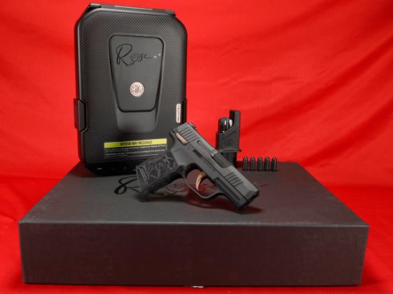 Sig Sauer, P365 Rose, Sub-Compact, 380 ACP, 3.1" Barrel, Nitron Finish, Black with Rose Gold Controls and Engraving, X-Ray Night Sights, Rose Gold Romeo Zero Elite Red Dot Optic, Manual Safety, 2x10rd Mags, Includes Rose Laser Engraved Grip Module, Rose Kit Including Vaultek Lifepod Pistol Safe, Dummy Rounds, and Quick Start Guide, 798681679966, FFL: SIG-365-380-ROSE-MS, RTG Parts