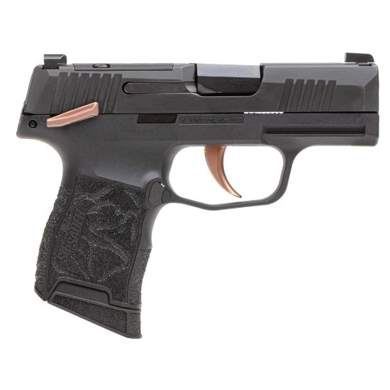 Sig Sauer, P365 Rose, Sub-Compact, 380 ACP, 3.1" Barrel, Nitron Finish, Black with Rose Gold Controls and Engraving, X-Ray Night Sights, Rose Gold Romeo Zero Elite Red Dot Optic, Manual Safety, 2x10rd Mags, Includes Rose Laser Engraved Grip Module, Rose Kit Including Vaultek Lifepod Pistol Safe, Dummy Rounds, and Quick Start Guide, 798681679966, FFL: SIG-365-380-ROSE-MS, RTG Parts