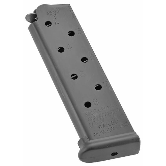 CMC Products, Magazine, Railed Power Mag, 45 ACP, 8 Rounds, 8rd, Fits 1911, Stainless, Black Finish,750958734716, MIS-CMC-M-RPM-45FS8-B, RTG Parts