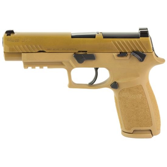 Sig Sauer, P320F M17, Striker Fired, Semi-automatic, Polymer Frame, Full Size, 9MM, 4.7" Barrel, PVD Finish, Coyote Tan, SIGLITE Night Sights, Manual Thumb Safety, Optics Ready, 3 Magazines, (1) 17-Round and (2) 21-Round, 798681715176, FFL-SIG-M17-9-CSS-MS, RTG Parts