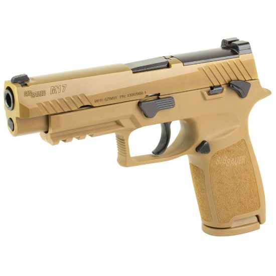 Sig Sauer, P320F M17, Striker Fired, Semi-automatic, Polymer Frame, Full Size, 9MM, 4.7" Barrel, PVD Finish, Coyote Tan, SIGLITE Night Sights, Manual Thumb Safety, Optics Ready, 3 Magazines, (1) 17-Round and (2) 21-Round, 798681715176, FFL-SIG-M17-9-CSS-MS, RTG Parts
