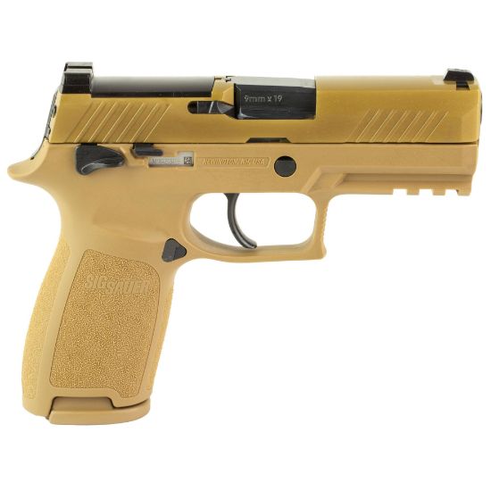 Sig Sauer, M18,  Striker Fired, Semi-automatic, Polymer Frame, Compact, 9MM, 3.9" Barrel, PVD Finish, Coyote Tan, SIGLITE Night Sights, Manual Thumb Safety, Optics Ready, 3 Magazines, (1) 17-Round and (2) 21-Round, P320 Carry, 798681715190, FFL-SIG-M18-9-CSS-MS, RTG Parts