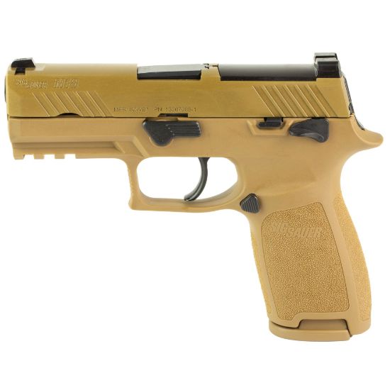 Sig Sauer, M18,  Striker Fired, Semi-automatic, Polymer Frame, Compact, 9MM, 3.9" Barrel, PVD Finish, Coyote Tan, SIGLITE Night Sights, Manual Thumb Safety, Optics Ready, 3 Magazines, (1) 17-Round and (2) 21-Round, P320 Carry, 798681715190, FFL-SIG-M18-9-CSS-MS, RTG Parts
