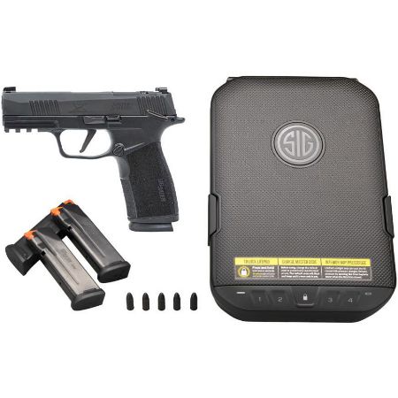 Sig Sauer, P365 XMacro, Striker Fired, Semi-automatic, Polymer Frame Pistol, Sub-Compact, 9MM, 3.7" Barrel, Nitron Finish, Black, X-Series Grip, Manual Safety, XRAY3 Sights, 17 Rounds, 3 Magazines, Includes Vaultek Lifepod Certificate and 5 Dummy Rounds, 798681717538, FFL-SIG-365XCA-9-MS-VKIT, RTG Parts