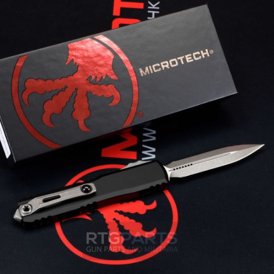 Picture of MICROTECH ULTRATECH GEN III ZERO BLADE PLAY OTF AUTOMATIC KNIFE, BLACK, 3.5" M390 D/E DAGGER, FULL SERRATED, APOCALYPTIC, 1122-12AP