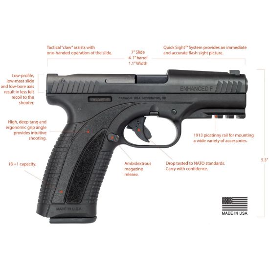 Caracal USA, Enhanced F, 9MM Striker-Fired Pistol With Quick Sight System, Black, Two 18rd Magazines, 819558020053, FFL-CAR-U80021101, RTG Parts