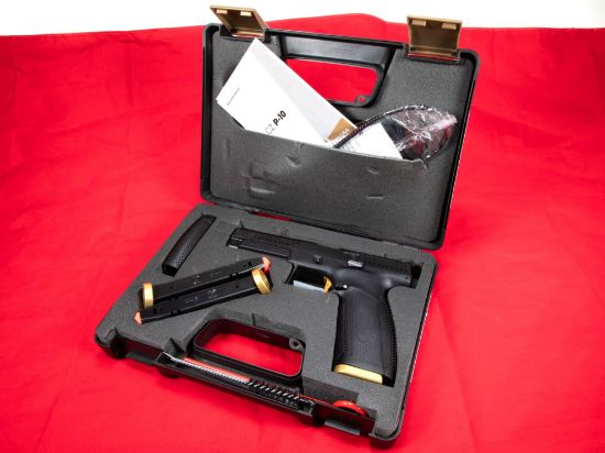 CZ, P-10F, Competition-Ready, Full Size, 9MM, 5" Barrel, Nitride Finish, Black, 2x19rd Magazines, Fiber Optic Front Sight, Serrated Combat Rear Sights, Gold HB Industries Theta Trigger, Apex Extended Magazine Release, Apex Extended Slide Stop, Optics Ready Slide, 806703951805, FFL-CZ-91580, RTG Parts