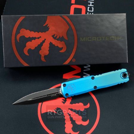 Picture of MICROTECH UTX-85 GEN III OTF AUTOMATIC KNIFE, BLUE, 3.125" M390 D/E DAGGER, TACTICAL BLACK, 1232-1BL