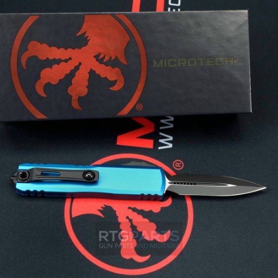 Picture of MICROTECH UTX-85 GEN III OTF AUTOMATIC KNIFE, BLUE, 3.125" M390 D/E DAGGER, TACTICAL BLACK, 1232-1BL