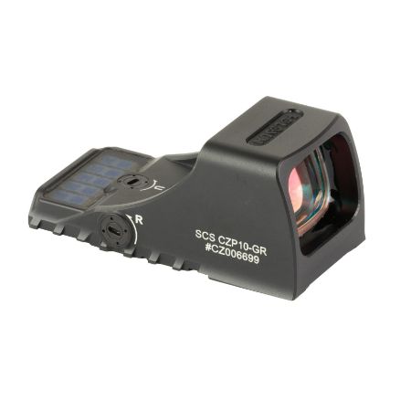 Holosun Technologies, SCS, Green Dot Sight, Non-Magnified, Fits CZ-P10 Handgun, Green 2 MOA Dot with 32 MOA Circle, Anodized Finish, Black, Solar with Internal Battery, 810047073352, H-SCS-P10-GR, RTG Parts