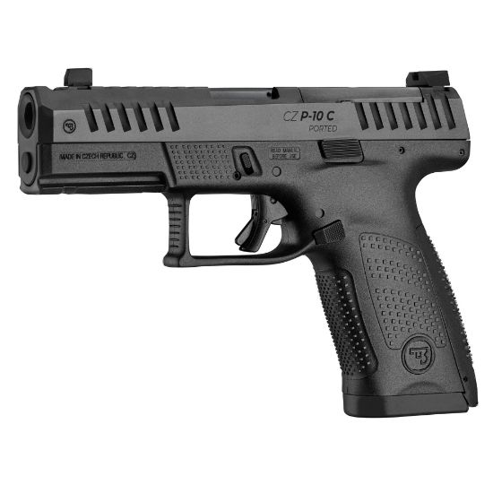 CZ, P-10 C OR Ported, Double Action/Single Action, Compact, 9MM, 4" Ported Barrel, Integrated Compensator, Compensated, Black, Optics Ready Slide, Contrast Luminescent 3 Dot Sights, Trigger Safety, 15rd Magazines, 806703915784, FFL-CZ-91578, RTG Parts